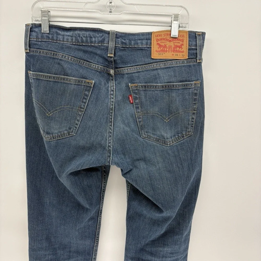 Levis Jeans Blue 511 Slim Straight Distressed Denim Stretch Men 31X32 (31X31.5)